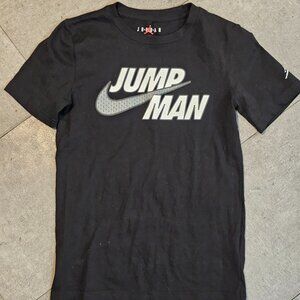 Jordan Air Boys M 10-12 Jump Man Black t shirt Nike check grey Logo youth EUC